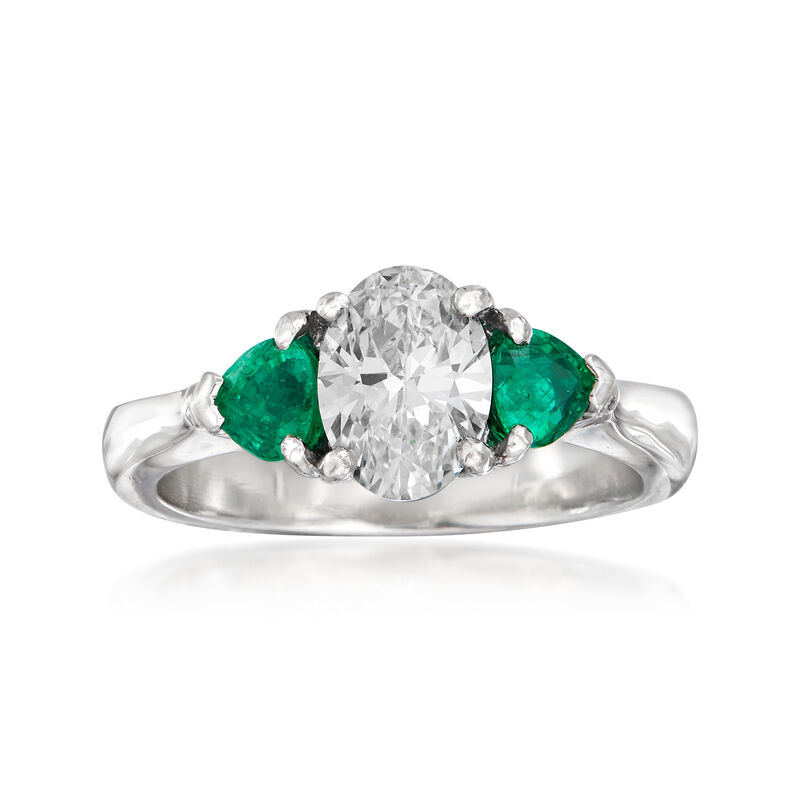 C. 1990 Vintage 1.16 Carat Diamond and .50 ct. t.w. Emerald Ring in 18kt White Gold. Size 6.75 image number 0
