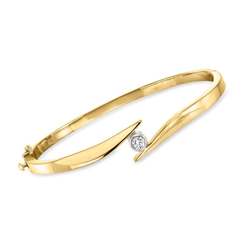C. 1990 Vintage .20 Carat Diamond Bypass Bangle Bracelet in 14kt Yellow Gold. 7&quot; image number 0