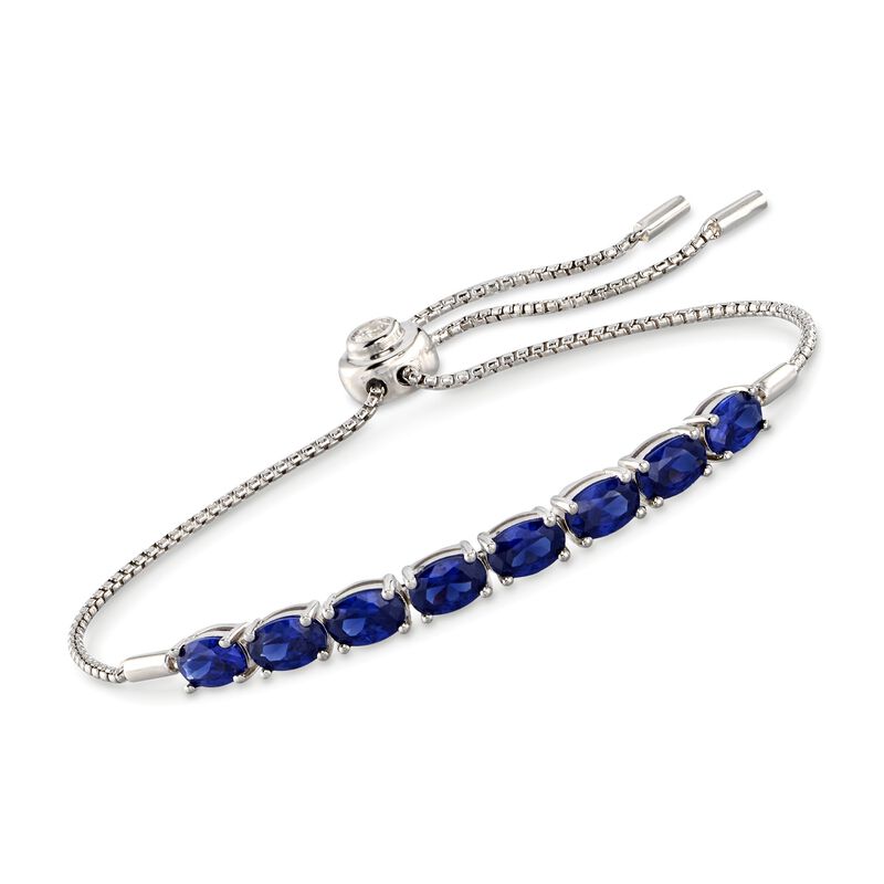 Simulated Sapphire and .16 Carat CZ Bolo Bracelet in Sterling Silver  image number 0