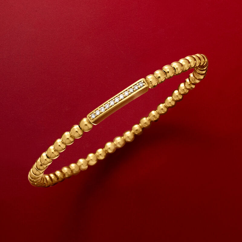 .15 ct. t.w. Lab-Grown Diamond Bar and 4mm 18kt Gold Over Sterling Bead Stretch Bracelet image number 2