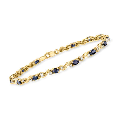 C. 1990 Vintage 2.80 ct. t.w. Sapphire Bracelet with Diamonds in 10kt Yellow Gold