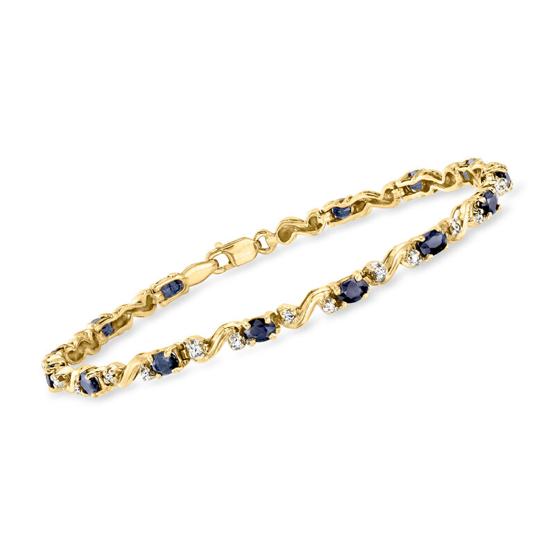 C. 1990 Vintage 2.80 ct. t.w. Sapphire Bracelet with Diamonds in 10kt Yellow Gold. 7" image number 0