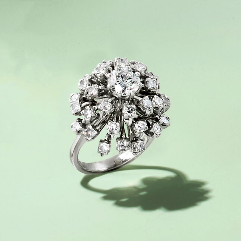 C. 1970 Vintage 2.11 ct. t.w. Diamond Cluster Ring in 18kt White Gold. Size 5.25 image number 3