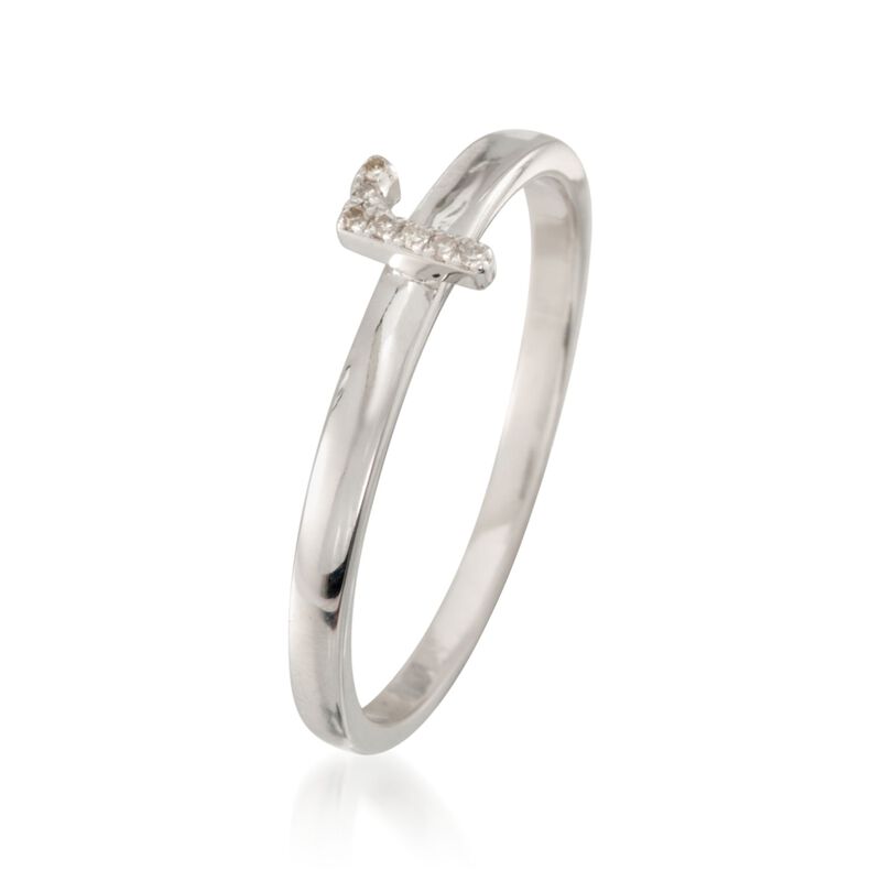 Diamond Accent Mini Initial &quot;R&quot; Ring in Sterling Silver image number 2