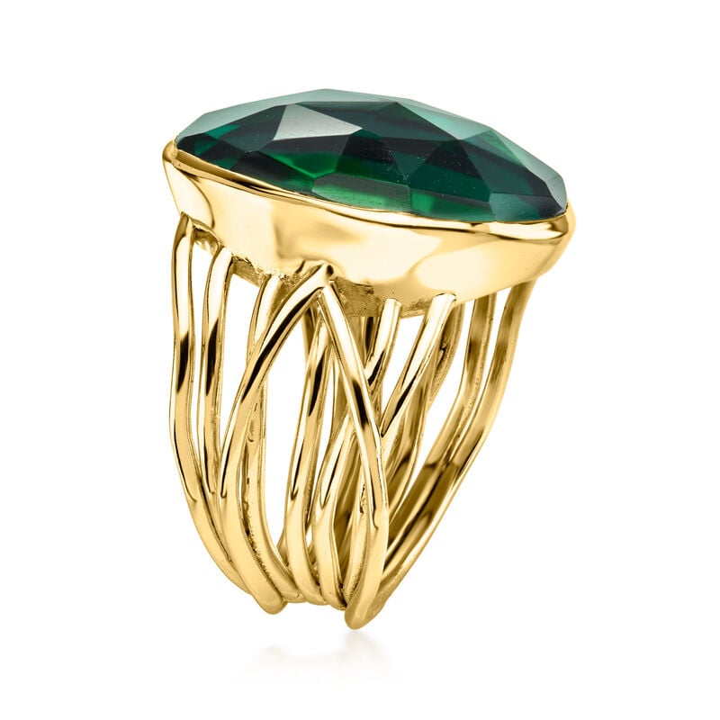 14kt Yellow Gold-Plated Ring with Simulated Emerald image number 2