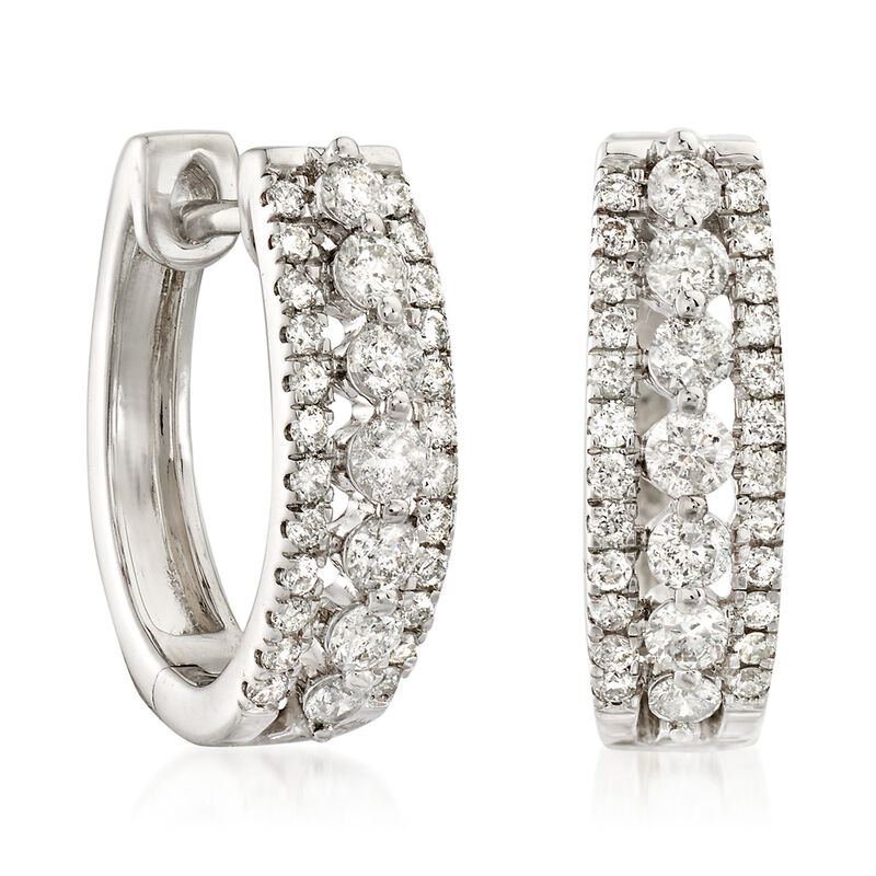 1.00 ct. t.w. Diamond Three-Row Hoop Earrings in 14kt White Gold image number 2