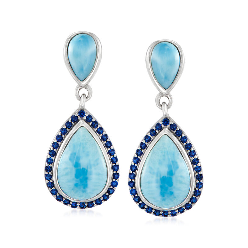 Larimar and .30 ct. t.w. Simulated Sapphire Drop Earrings in Sterling Silver image number 0