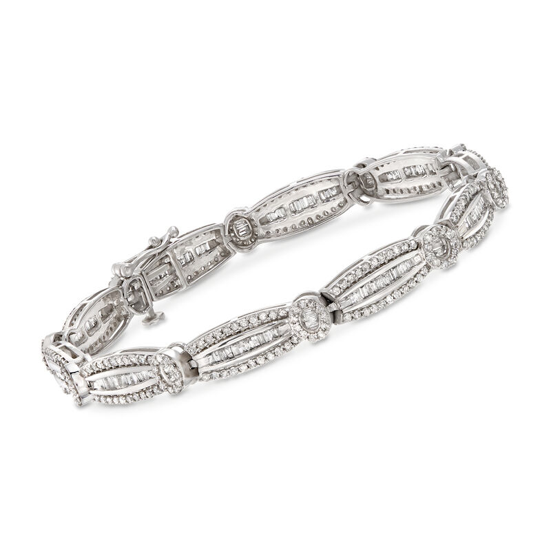 3.00 ct. t.w. Baguette and Round Diamond Bracelet in 14kt White Gold image number 0