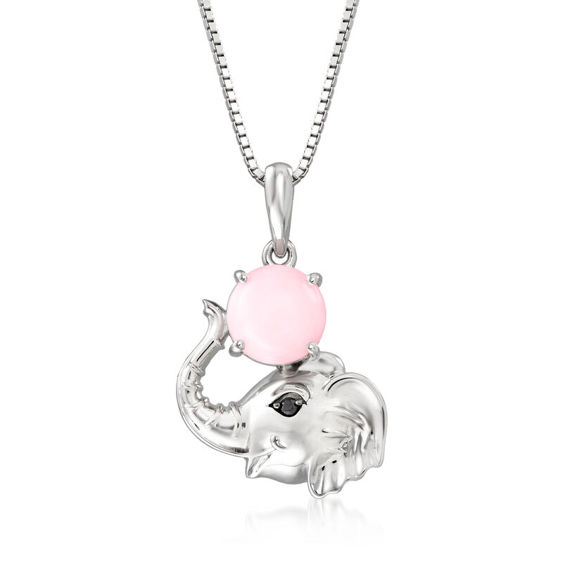 Pink Opal Elephant Pendant Necklace in Sterling Silver. 18&quot; image number 1