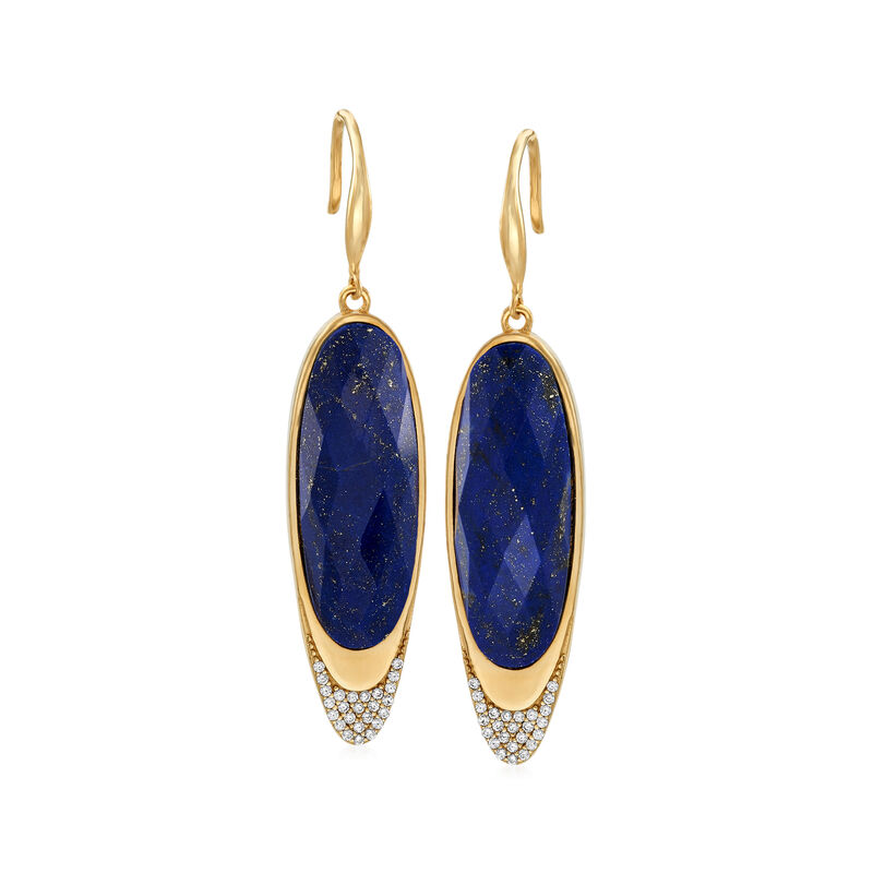 Lapis and .20 ct. t.w. CZ Drop Earrings in 18kt Gold Over Sterling image number 0