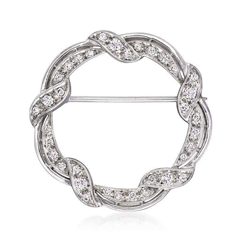 C. 1960 Vintage .60 ct. t.w. Diamond Circle Pin in 14kt White Gold image number 0