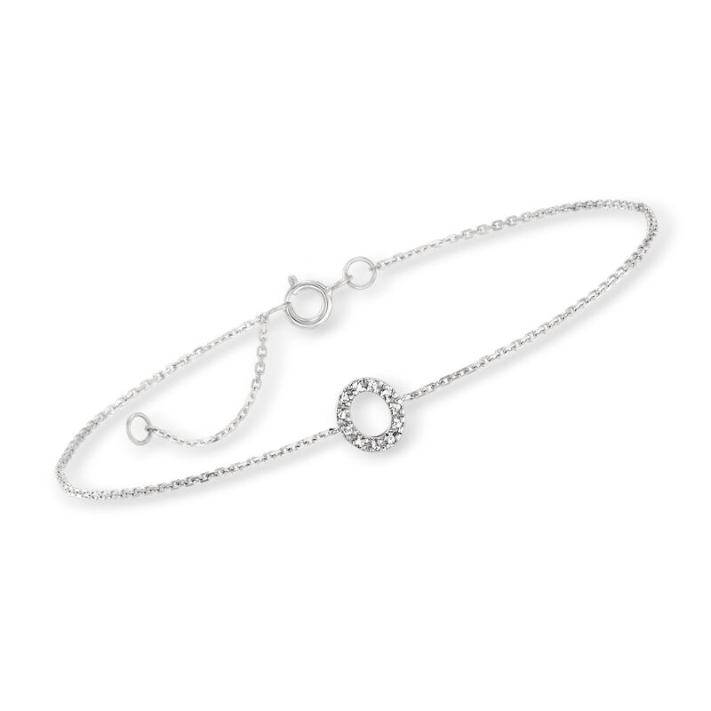 Diamond "O" Single-Initial Bracelet in 14kt White Gold. 7"  image number 0