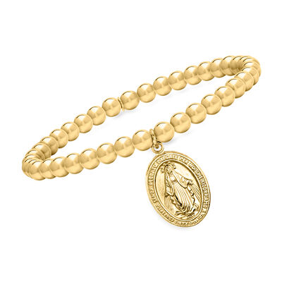 Italian 18kt Gold Over Sterling Miraculous Medal Bead Stretch Bracelet