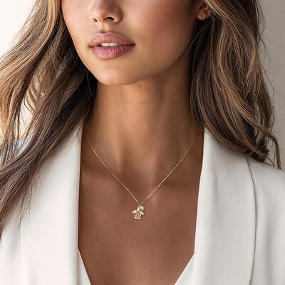 Italian 4-4.5mm Cultured Pearl Turtle Necklace in 10kt Yellow Gold