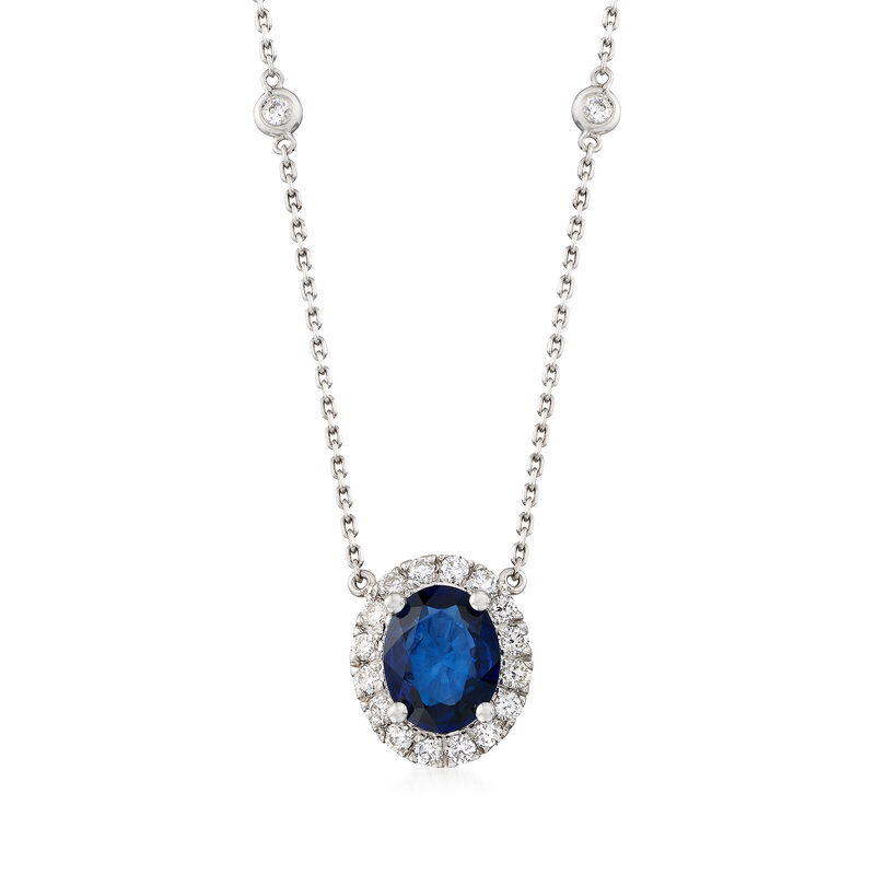 3.00 Carat Sapphire and .70 ct. t.w. Diamond Station Necklace in 14kt White Gold image number 0