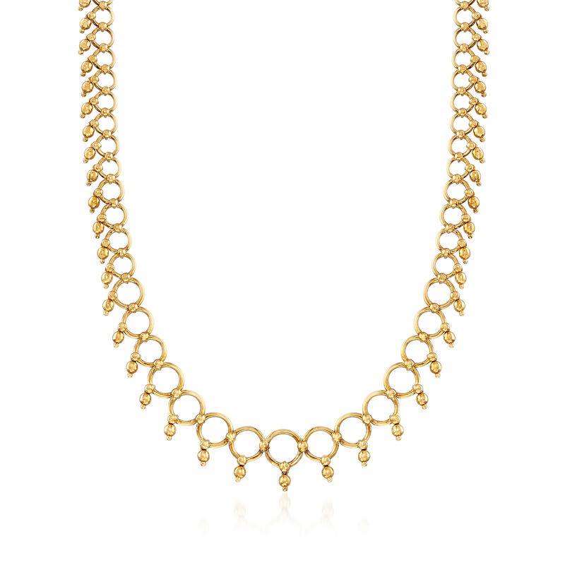 C. 1980 Vintage Tiffany Jewelry 18kt Yellow Gold Circle-Link Necklace with Beads image number 0