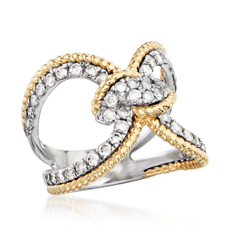 1.00 ct. t.w. Diamond Knot Ring in Sterling Silver with 14kt Yellow Gold image number 3