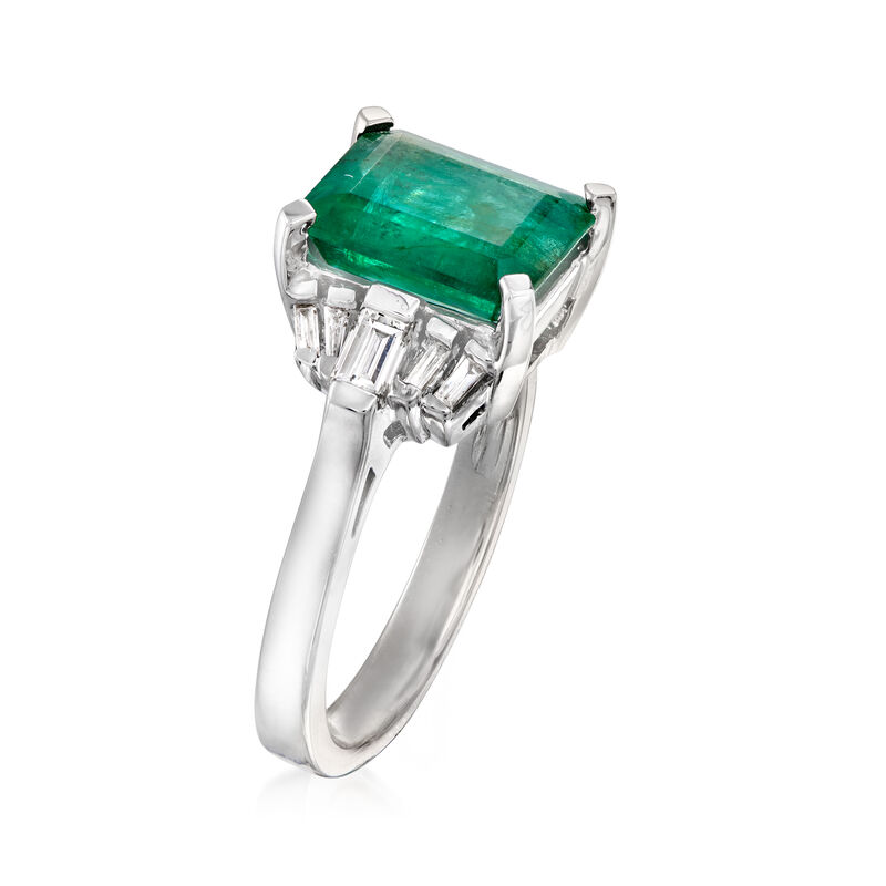 3.80 Carat Emerald and .37 ct. t.w. Diamond Ring in 14kt White Gold. Size 9 image number 2