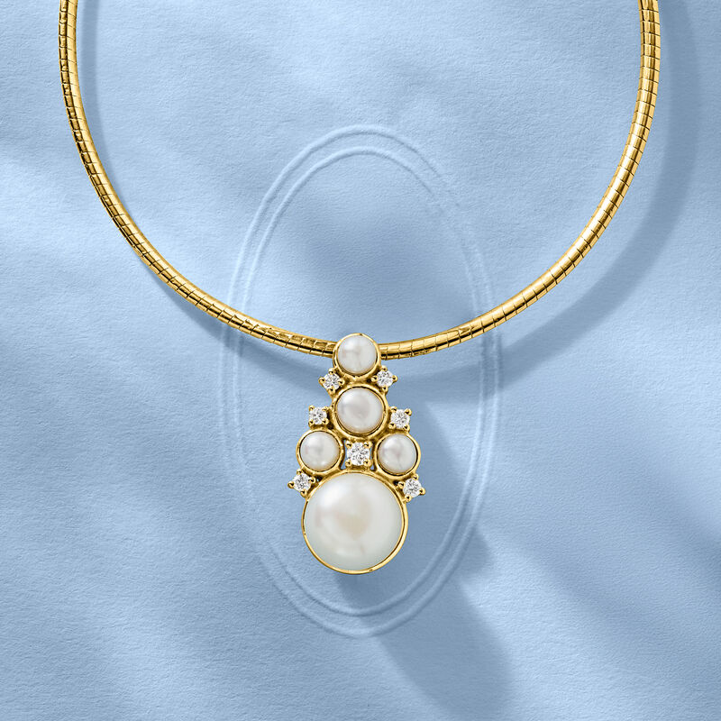 3.5-10mm Cultured Pearl and .20 ct. t.w. Lab-Grown Diamond Pendant Necklace in 18kt Gold Over Sterling image number 3