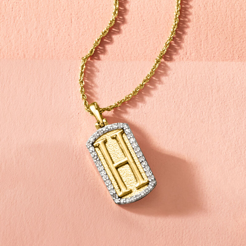 .20 ct. t.w. Diamond Initial Dog Tag Pendant Necklace in 18kt Gold Over Sterling image number 3
