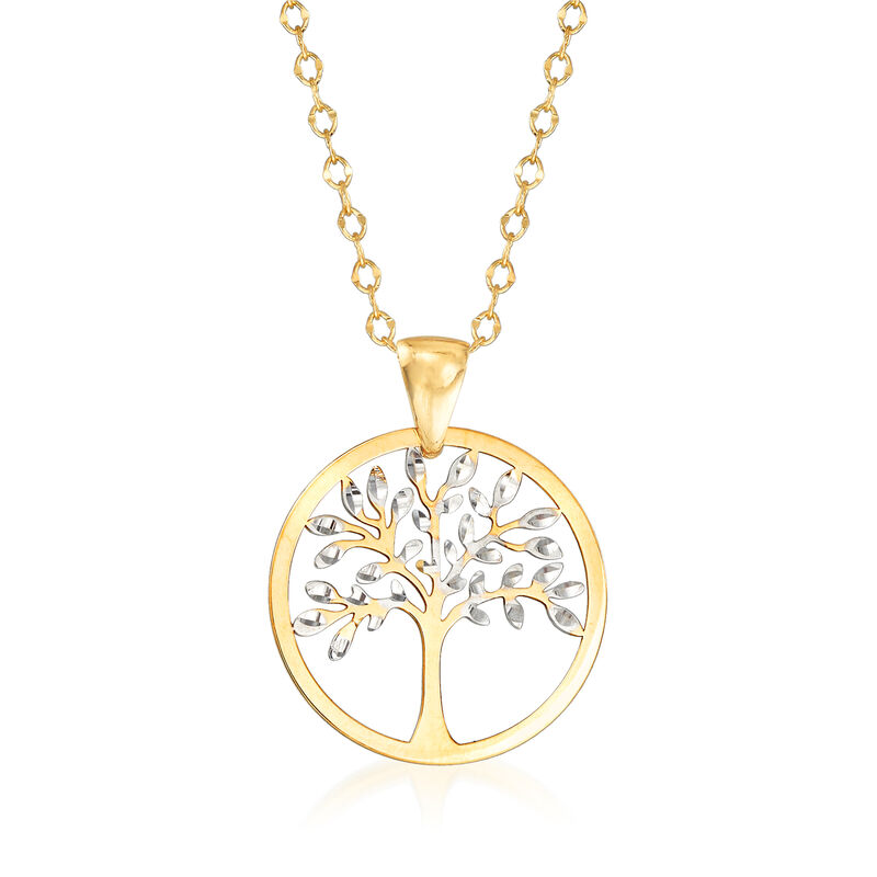 Italian 18kt Two-Tone Gold Cut-Out Tree of Life Pendant Necklace. 17.5&quot; image number 1