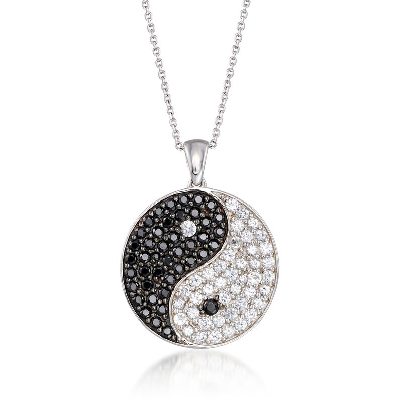 1.60 ct. t.w. White Zircon and .80 ct. t.w. Black Spinel Yin-Yang Pendant Necklace in Sterling Silver image number 0