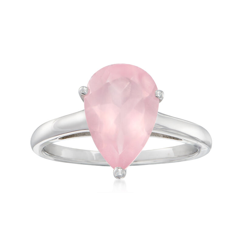 2.80 Carat Pear-Shaped Rose Quartz Ring in Sterling Silver. Size 9 image number 0