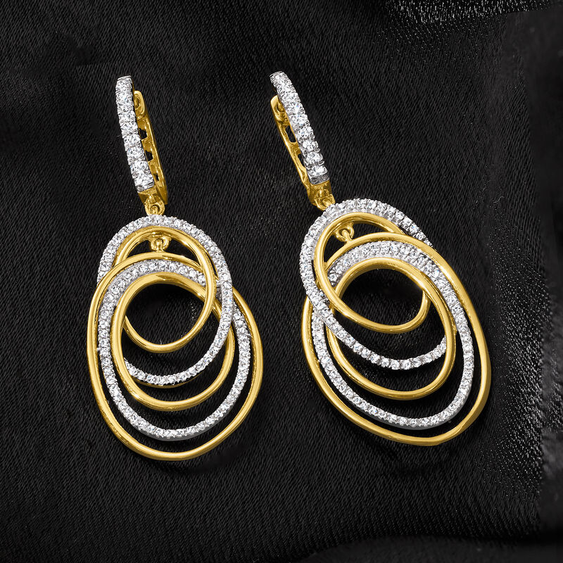 1.00 ct. t.w. Pave Diamond Oval-Link Drop Earrings in 14kt Yellow Gold  image number 3