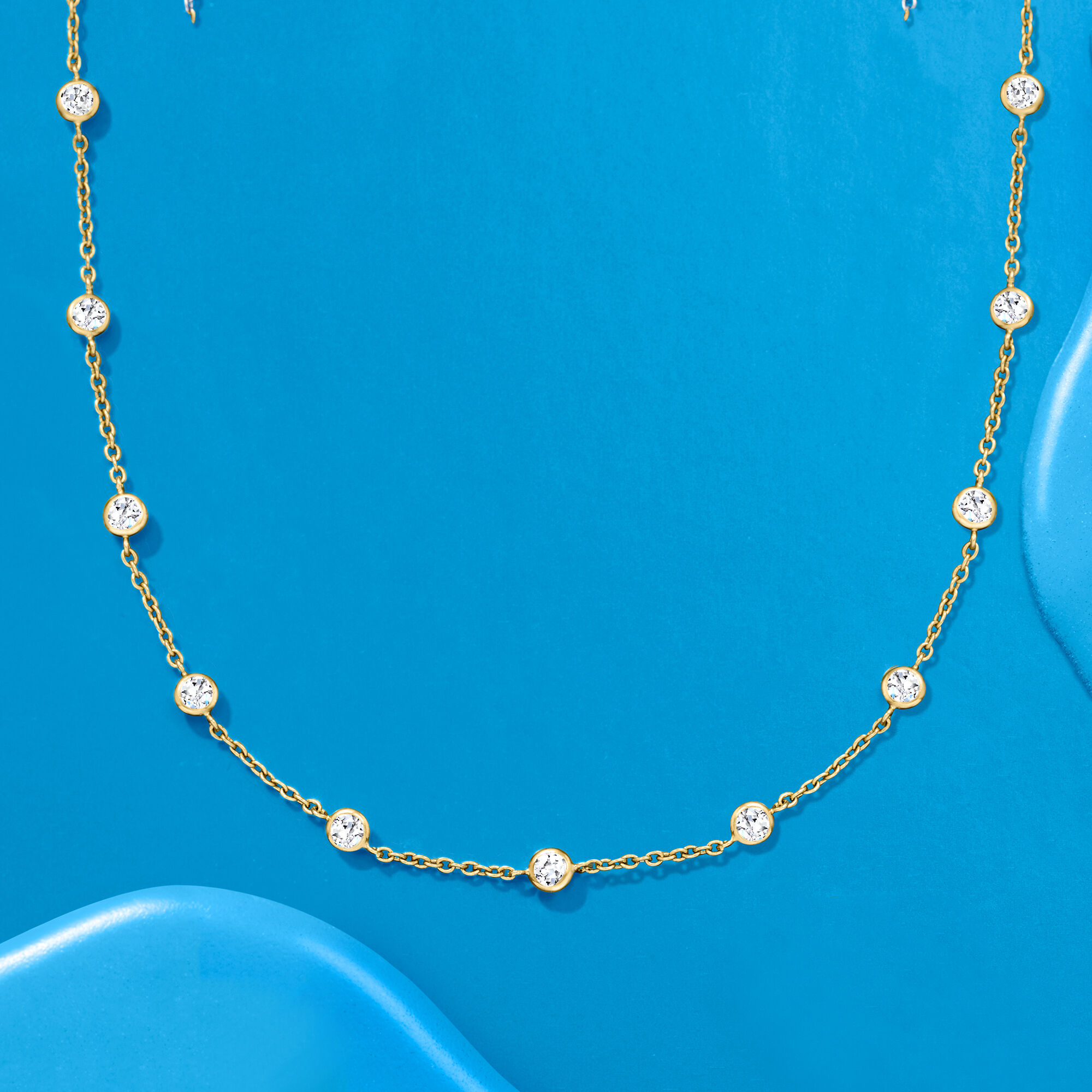 4.50 ct. t.w. CZ Station Necklace in 18kt Gold Over Sterling
