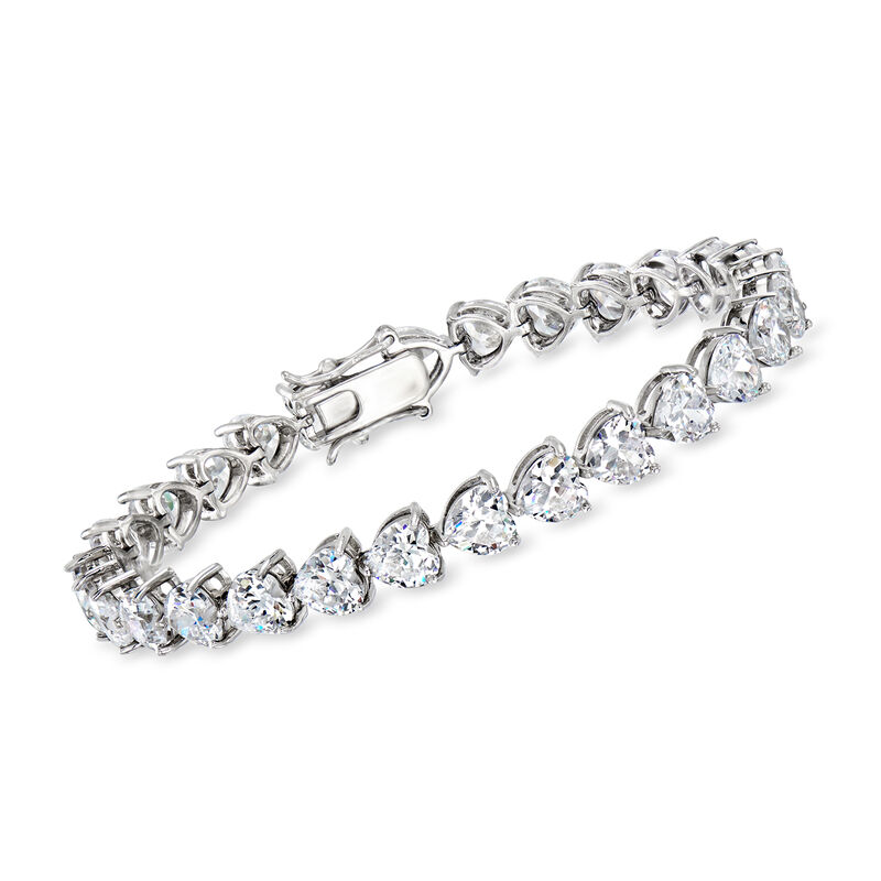 20.00 ct. t.w. Heart-Shaped CZ Tennis Bracelet in Sterling Silver image number 0