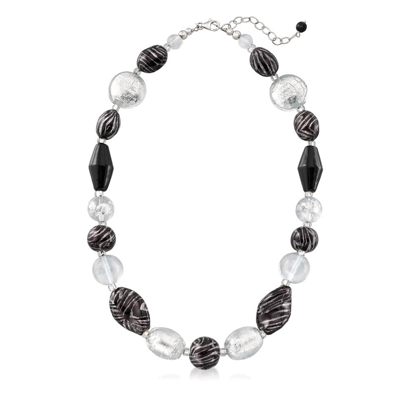 4-20mm Zebra-Print Murano Glass Bead Necklace with Sterling Silver image number 3