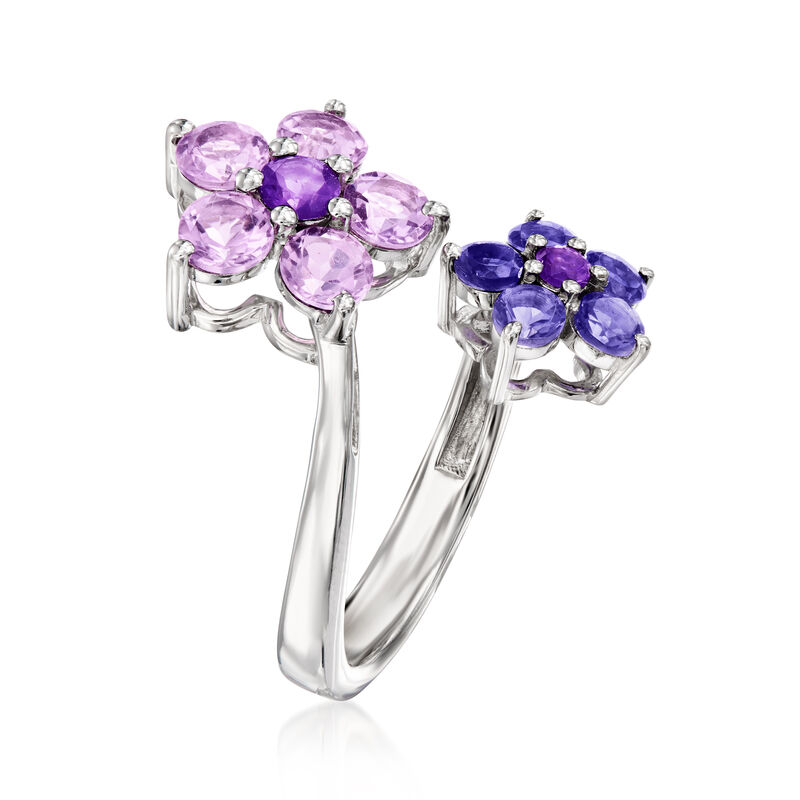 1.40 ct. t.w. Amethyst and .50 ct. t.w. Iolite Flower Bypass Ring in Sterling Silver image number 2