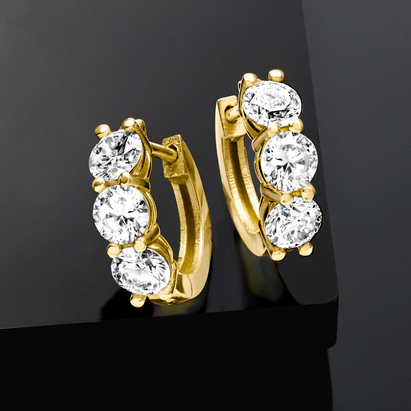 2.00 ct. t.w. Lab-Grown Diamond Huggie Hoop Earrings in 14kt Yellow Gold. 3/8&quot; image number 3