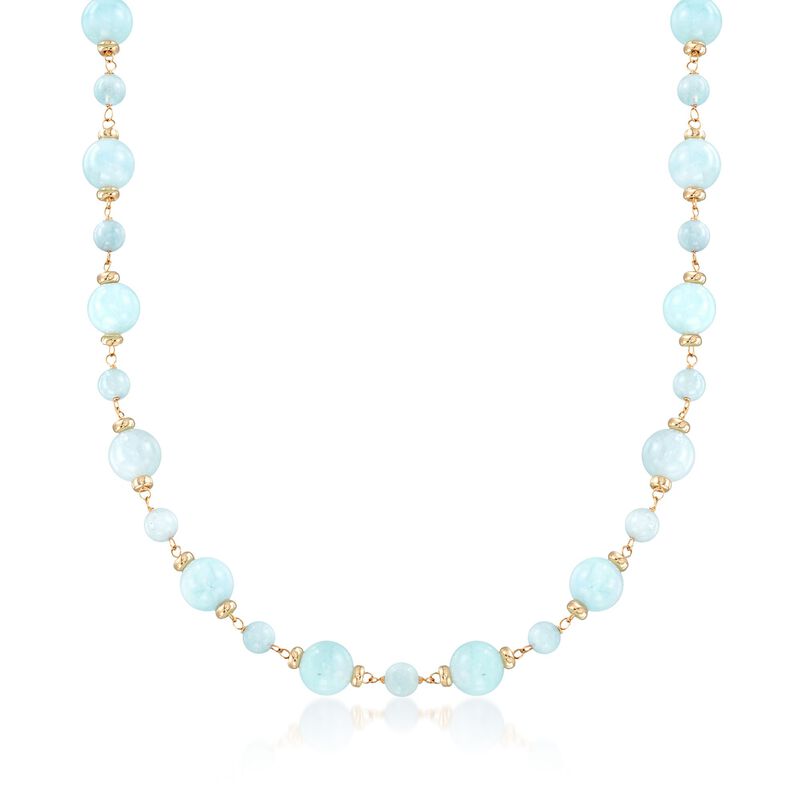 Milky Aquamarine Station Necklace in 14kt Yellow Gold image number 0