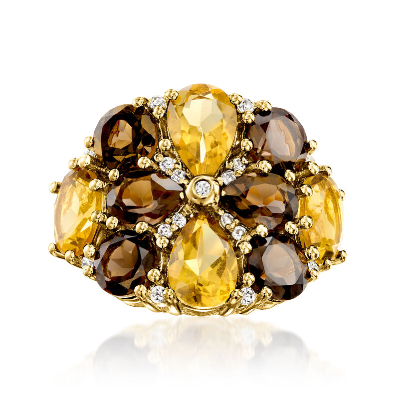 8.50 ct. t.w. Lemon and Smoky Quartz Ring with .20 ct. t.w. White Zircon in 18kt Gold Over Sterling image number 0