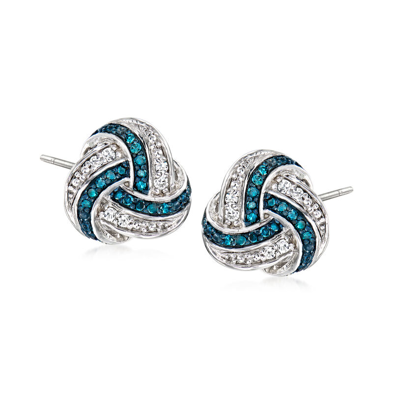 .15 ct. t.w. Blue and White Diamond Love Knot Earrings in Sterling Silver image number 0