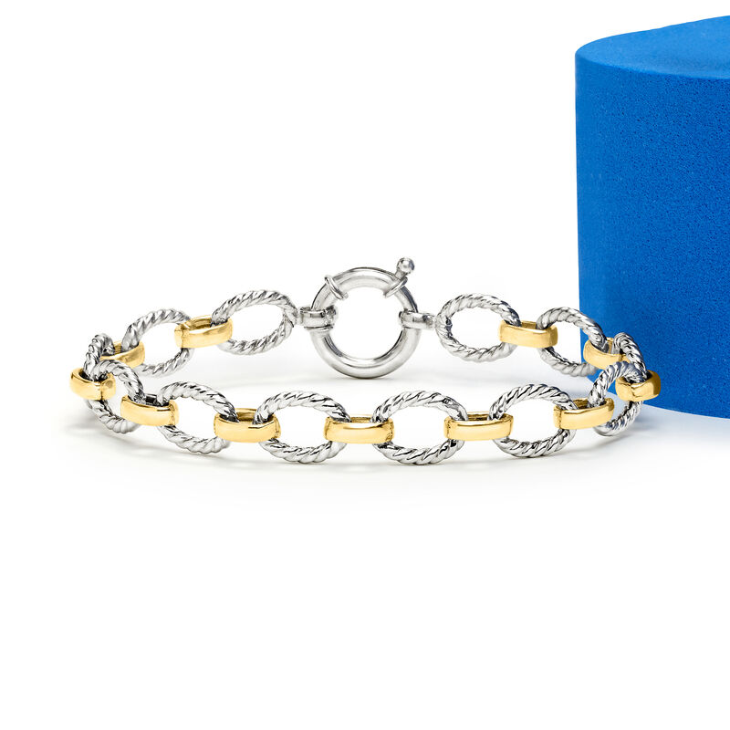 Two-Tone Sterling Silver Oval-Link Bracelet image number 3