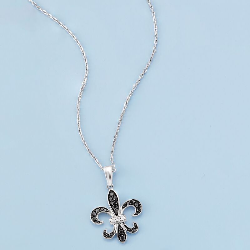 .25 ct. t.w. Black and White Diamond Fleur-De-Lis Pendant Necklace in Sterling Silver image number 2