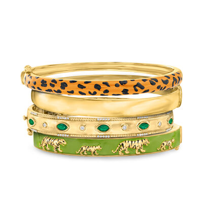"Fierce Stack" Set of Four Bangle Bracelets in 18kt Gold Over Sterling