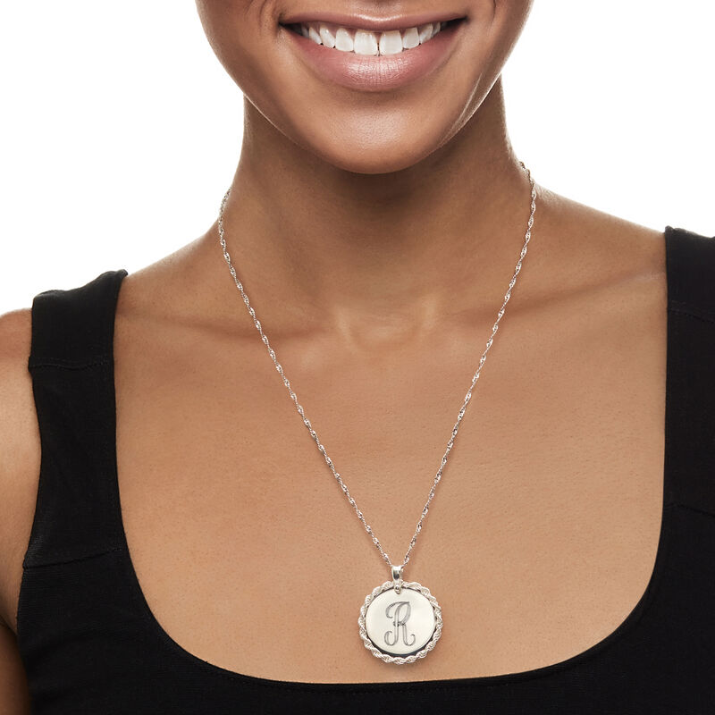 Italian Sterling Silver Personalized Roped-Disc Pendant Necklace image number 1