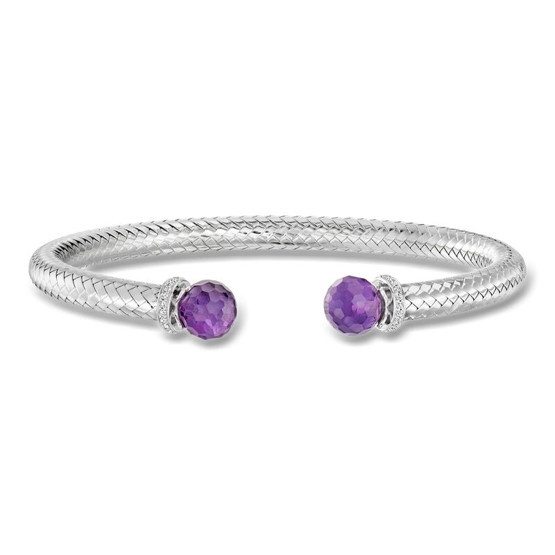 Charles Garnier 7.00 ct. t.w. Amethyst and .20 ct. t.w. CZ Cuff Bracelet in Sterling Silver. 7.5" image number 0