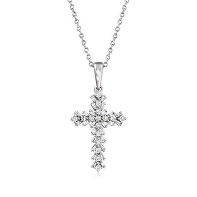 .25 ct. t.w. Diamond Cross Pendant Necklace in 14kt White Gold