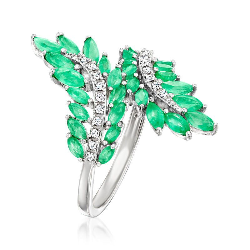 1.60 ct. t.w. Emerald and .10 ct. t.w. Diamond Bypass Ring in Sterling Silver image number 2