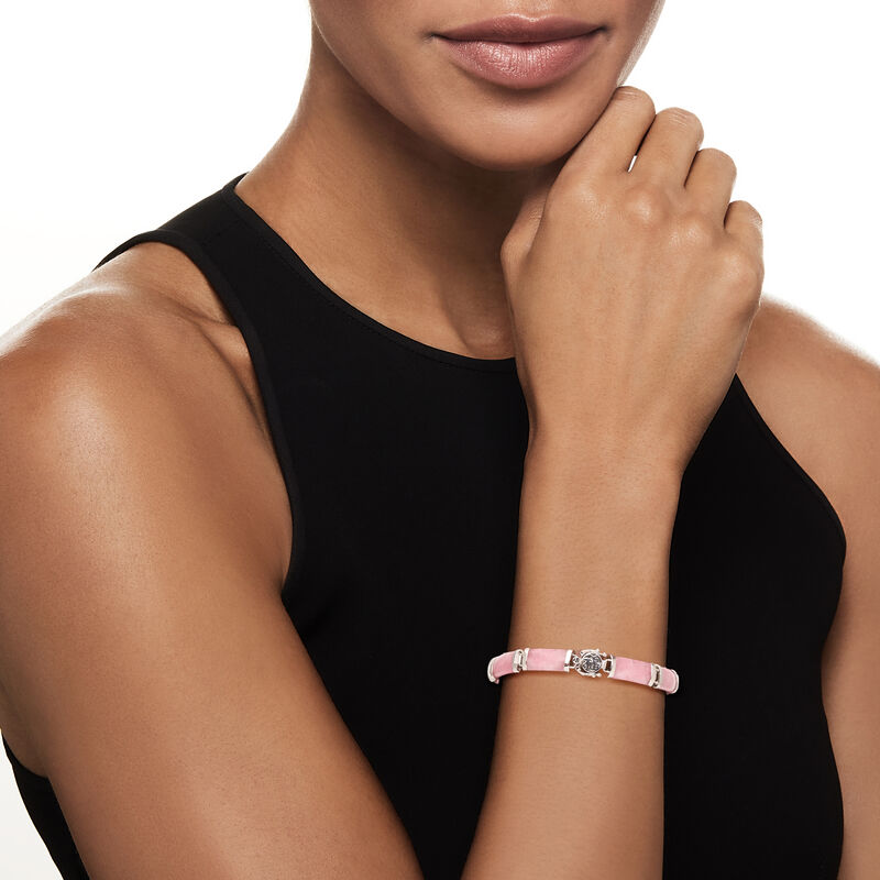 Pink Jade &quot;Good Fortune&quot; Bracelet in Sterling Silver image number 1