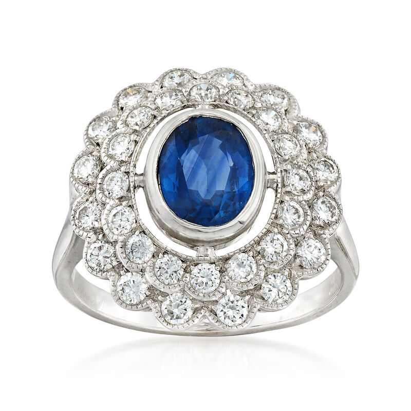 C. 1980 Vintage 1.50 Carat Sapphire and 1.00 ct. t.w. Diamond Ring in 18kt White Gold. Size 7.25 image number 0