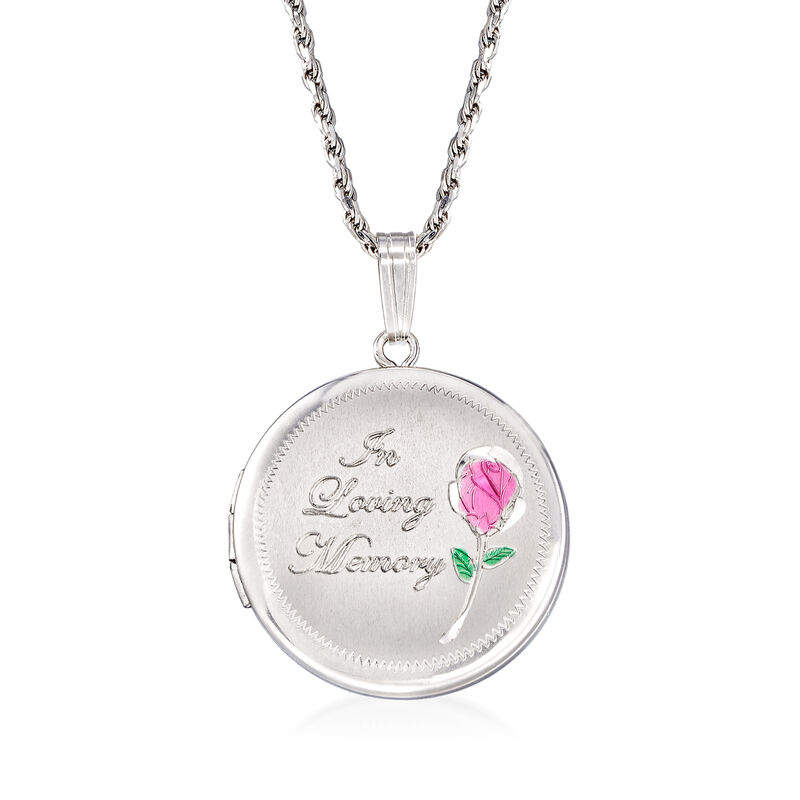 &quot;In Loving Memory&quot; Rose Memorial and Photo Locket Pendant Necklace in Sterling Silver image number 0