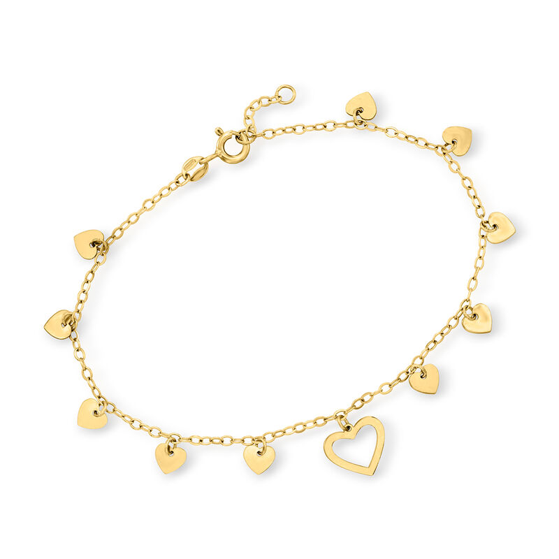 Italian 14kt Yellow Gold Heart Station Bracelet. 7.5&quot; image number 0