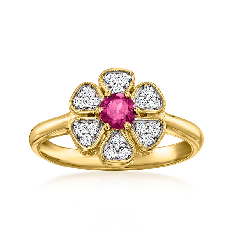 .20 Carat Rhodolite Garnet and .20 ct. t.w. White Topaz Flower Ring in 18kt Gold Over Sterling image number 0