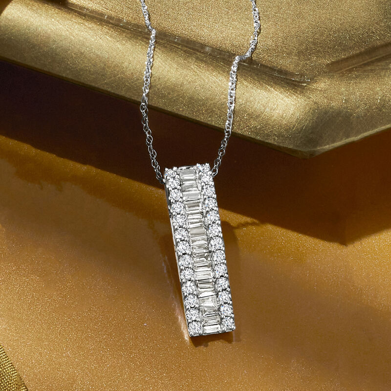 1.00 ct. t.w. Round and Baguette Diamond Bar Pendant Necklace in 14kt White Gold image number 2