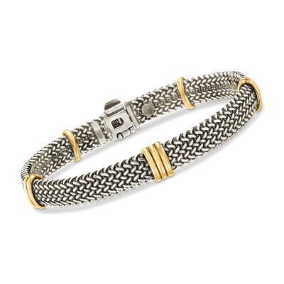 Italian Sterling Silver and 18kt Bonded Gold Woven Bracelet